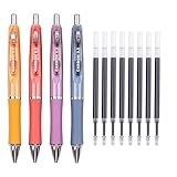COLNK Gel Pens 0.5, Pack of 4 Pieces Retractable Black Ink Pens with 8 Counts of Refills,Cute Pens for Journaling Note-Taking, Aesthetic Office School Supplies Gifts for Women Men