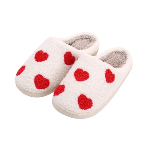 Happy Smile Face Slippers House Slippers for Women Cute Cartoon Design, Soft Plush, Cozy, with Evil Eyes, Strawberry Heart, Indoor/Outdoor