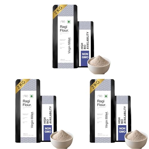 Image of TWF Ragi Flour | 2 Kg | Nachni Atta | Gluten Free | Stone Ground | Protein Rich | Madua Atta | Not Pulverized | Finger Millet Flour | Kelvaragu | Virgin Flour | No chemicals (Pack of 3)