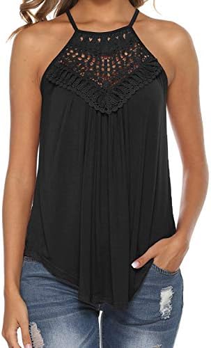 Halter Tops for Women Summer Clothes High Neck Tank Tops Cute Boho Shirt Lace Camisole Black