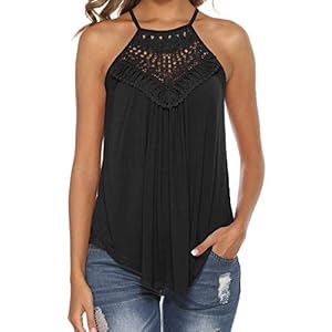 Bluetime-Womens-Summer-Halter-Spaghetti-Strap-Lace-Flowy-Tank-Tops-Cami-Shirts Bluetime Black Tank Top Women Spaghetti Strap Casual Cute Summer Shirts Blouses Country Concert Outfits Black L
