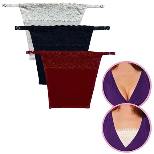 Image of Cotton Clip On Camisole for Women Mock Lace Cleavage Cover Deep Neck Cover Up Inner Cami Secret Slip Insert for Tops Dresses Saree Blouses Breathable Free Size Set of 3
