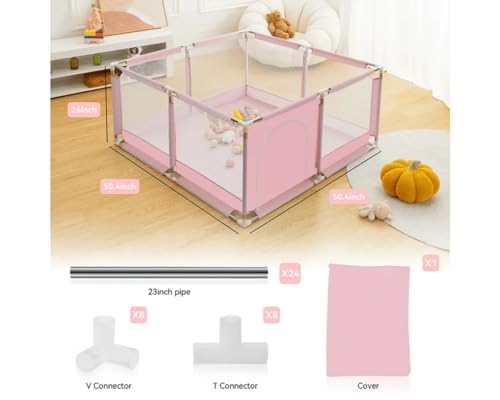 Playpen for Babies and Babies Foldable Playpen, Floor Mounted Activity Center, Safety Protection for Babies and Babies While Playing, Code 158 by Fantastic-Kids-Toys Space(126cm x 126cm x 66cm) (PINK)