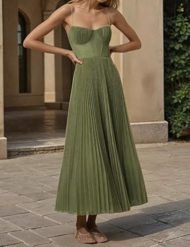 Women's Pleated Light Flowy Tulle Spaghetti Straps Corset A Line Evening Party Wedding Guest Dresses2