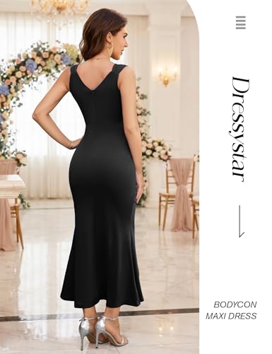 Image of Dressystar 2026 Women's V Neck Bodycon Mermaid Formal Evening Maxi Dress | Summer Wedding Guest,Cocktail Dresses for Women,Long Gown,Mermaid Split Ruffle Design ,Sleeveless,comfort and medium stretch