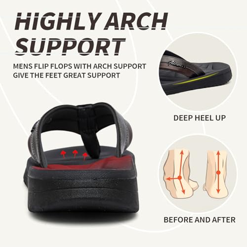 Image of Men's Flip Flops Sandal Casual Comfortable Outdoor Thong Sandals for Men Summer Beach Slides Lightweight Non-Slip Shoes with Soft Cushion Arch Support