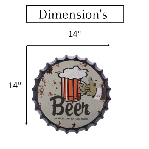 Image of EAZYWAGON Decorative Metal Bottle Caps Wall Sign Plates - 14X14 Inches - Beer-Always-On-Tap | Metal Wall Hanging Bottle Cap for Home, Farmhouse, Bar & Cafe Decoration | Vintage & Retro Look Plaques