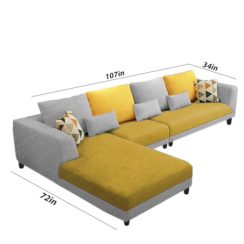 Image of Galib LHS 6 Seater L Shape Sofa Set for Living Room (Yellow Grey Fabric) Premium Fabric Sofa