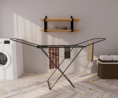 Image of Premium Cloth Drying Stand - 3 Way Folding, 42 Feet Drying Length, Lightweight, 20 Drying Rails (Black) Powder Coated for Rust Resistance