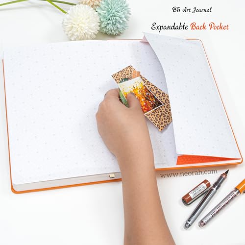Image of NEORAH - B5 - ART JOURNAL | 200Gsm Dotgrid Notebook |160 Pages(25.0 x 17.5 cm) | Lay Flat |Hard Cover Bullet - Journal | 3 Bookmarks |Elastic Closure| Inner Back Pocket | Ideal-Bujo,Painting (ORANGE)