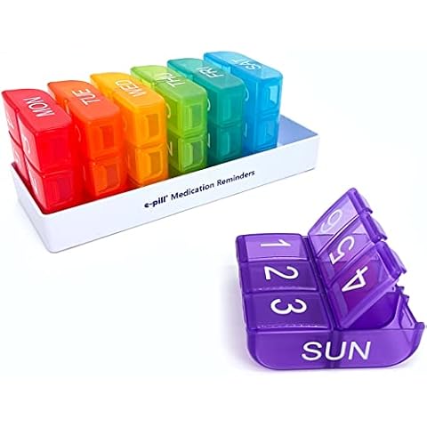 e-Pill 6 Times a Day x 7 Day Large Weekly Pill Organizer, Vitamin, and Medicine Box - Multicolor Cover