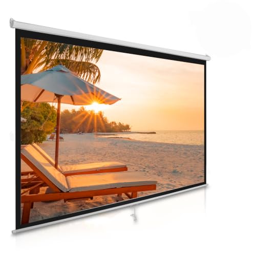 Image of Manual Pull Down Projector Screen - Universal 100-inch Roll-Down Pull-Down Retractable Manual Projection Screen w /Auto-Locking, Adjustable Screen Height, Black Masking Border - PyleHome PRJSM1006