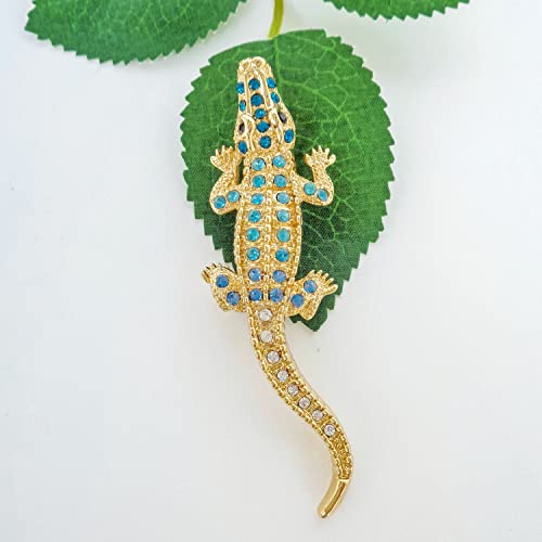 Image of Navachi 18k White Gold Plated White Crystal Crocodile Alligator Az7262 Brooch Pin