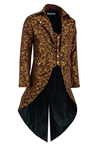 Darkrock Prime Quality Men's Cotton Twill Steampunk Tailcoat Jacket Goth Victorian Coat/Trench Coat USA (X-Large, Gold Brocade)