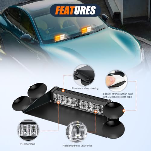 Image of Nilight 16LED Amber White Dash Strobe Light Cigarette Lighter Plug | Dual-Switch 2-in-1 Deck Split Flashing Lights for Truck Construction Pickup Interior Front /Rear Windshield Mount 30 Modes
