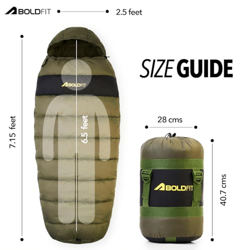Image of Boldfit Sleeping Bag for Adults Premium Soft Padded Camping & Outdoor Travel Extreme Cold Sleep Bag for Low Temperature Upto 0C for Men & Women Upto 6'5'' Ideal for Trekking Certified - SleepMax Pro