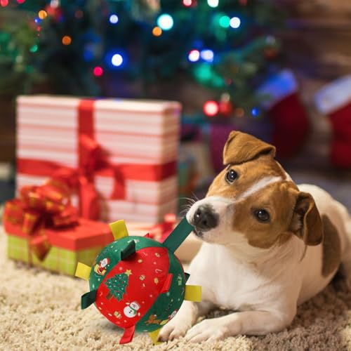 TECHEEL Hundeball Weihnachten Hundespielzeug Ball mit Griff Hund Fußball Hundeball Hundespielzeug Weihnachten Unzerstörbar Hundebälle Spielzeug Hunde Ball für kleine und mittelgroße Hunde
