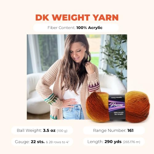 Image of Mary Maxim Prism Yarn, Acrylic Multicolor DK Yarn, 290 Yards, Sunset | Ombre Yarn, 3 Weight, Machine Wash, For Knitting and Crochet, Create Baby Items, Blankets, Afghans, Clothing Variegated Yarn
