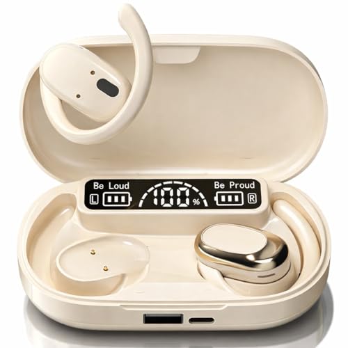 Image of M300 OWS Open Ear Wireless Earbuds with Display, ENC Mic for Crystal-Clear Calls, 60hr Playtime with Type-C Fast Charging, BT5.4 Gaming Bluetooth Earphones, Touch Control Sports Headset (Beige)
