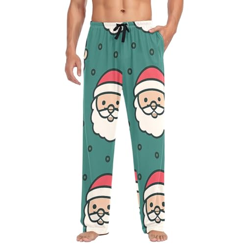 Santa Claus Seamless Men's Pajama Bottoms Plaid Pajamas Pants for Men Soft Long Lounge Woven Pj Sleep Pant with Pockets