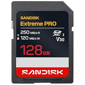 SANDISK Extreme PRO SD UHS-I-Karte 128 GB (bis zu 250 MB/s Lesegeschwindigkeit und 120 MB/s Schreibgeschwindigkeit, 4K-UHD-Video, U3, V30) Memroy Zone App