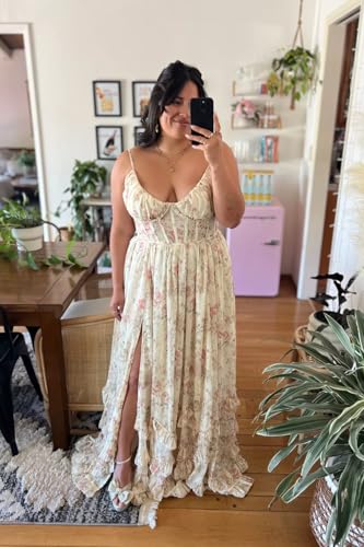 SHSUREVE Floral Print Prom Dresses for Women Ruffle Chiffon Evening Dress Tiered Long Formal Gowns with Slit2