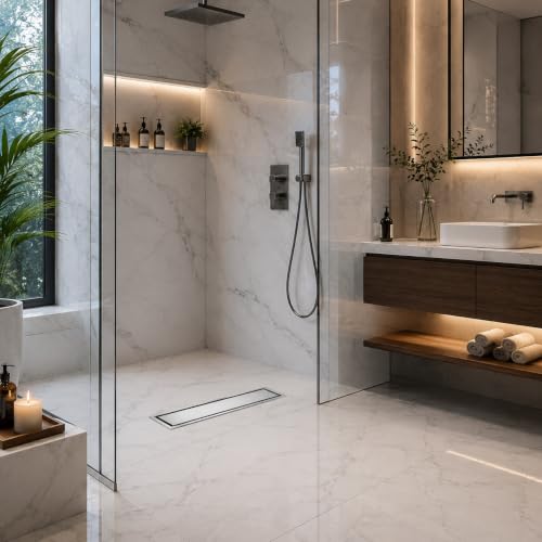 Image of ZAP 12 Inch Tile Insert Stainless Steel Floor Drain with Cockroach Trap, Side Outlet and Collar | Linear Shower Drain Channel for Bathroom, Balcony and Kitchen | Chrome Finish