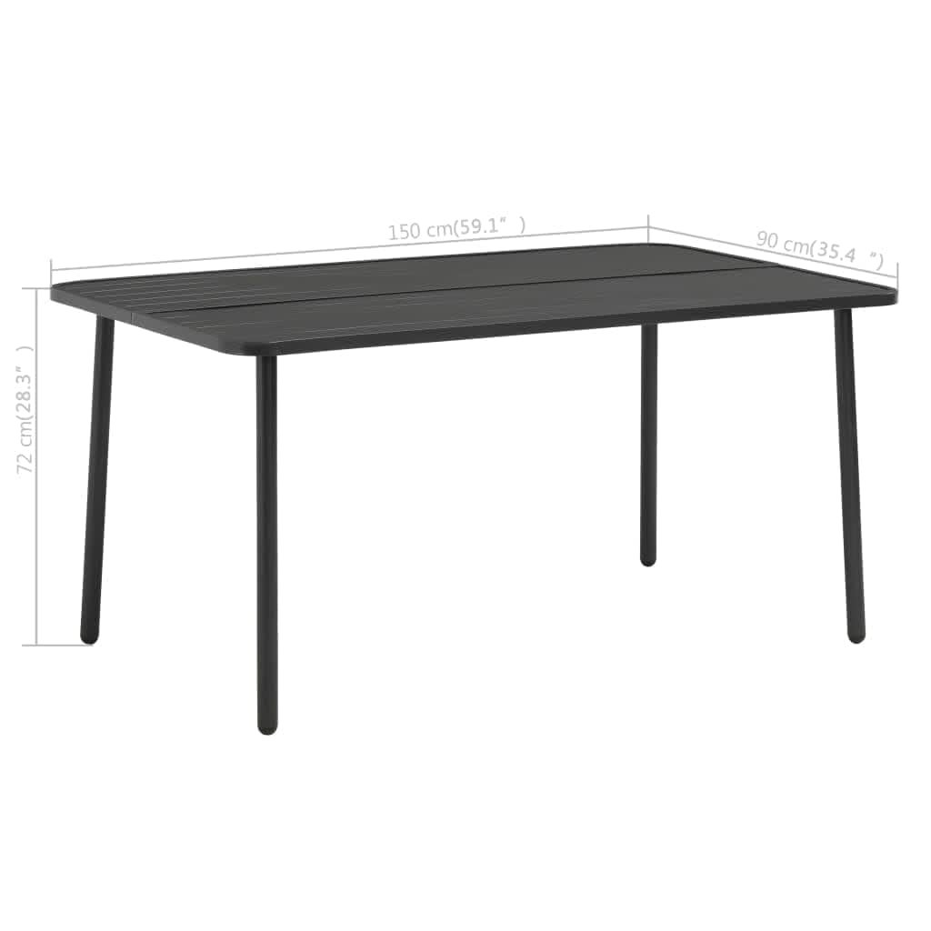 vidaXL Stół ogrodowy, ciemnoszary, 150x90x72 cm, stalowy