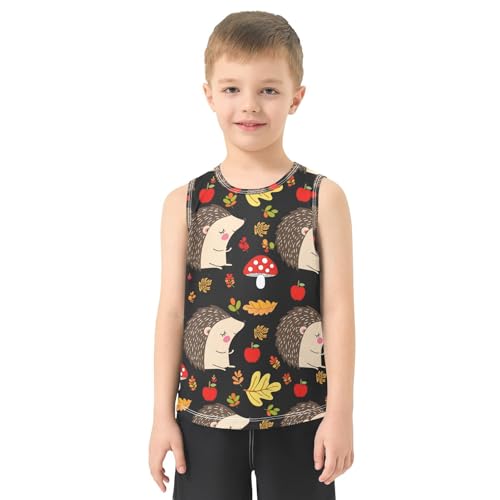 J JOYSAY Hedgehog Mushroom Leaves Black Boys Tank Top Sleeveless Muscle Shirts Quick Dry Kids T-Shirts 3-15T2