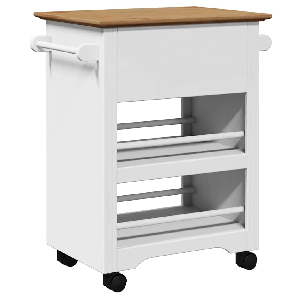 Gecheer Carrito de Cocina BODO Blanco y marrón 67,5x45x80 cm,Carrito verdulero para Cocina,Carrito Auxiliar Multiuso,Carros de Servicio
