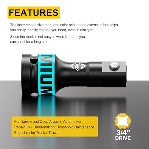 Image of 3 /4 inch Drive Impact Extension Bar, 4 Inch Length Socket Extension, CR-V Steel, Narrow and Deep Areas in Household Haintenance, Trucks Tractors Repair or Industrial Operations