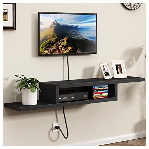 ChooChoo Wall Mounted TV Stand, Media Console Stand, 60” TV Storage Shelf, Floating TV Stand Entertainment Shelf for Living Room, Bedroom, Black