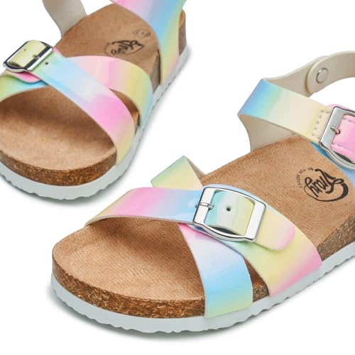 Image of Trary Girls Sandals Open Toe Casual Summer Shoes with Cork Footbed Comfortable Flat Sandals for Little Kids