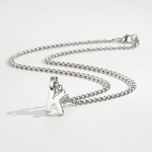 P.BLAKE Layered Initial A-Z Pendant Necklaces Gifts for Men Boys, Stainless Steel Letter Cuban Link Herringbone Chain Fashion Jewelry Gifts2