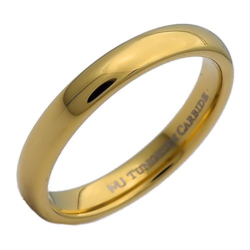 MJ Metals Jewelry 3mm Gold Plated Polished Tungsten Carbide Wedding Ring Classic Half Dome Band Size 11 MJ Metals Jewelry 3mm Gold Plated Polished Tungsten Carbide Wedding Ring Classic Half Dome Band Size 11