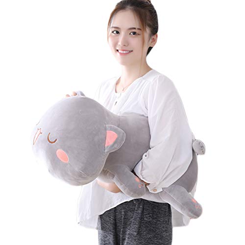 Jensquaify Cat Stuffed Animals, Soft Cat Plush Pillow Kitten Stuffed Animal Toy Gifts For Kids (Grey Round Eyes, 19.6") #TOP3