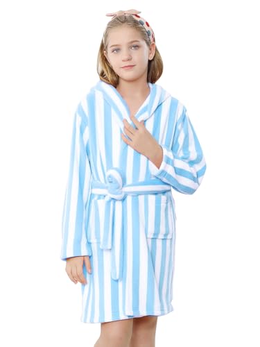 Image of Umeyda Girls & Women Fleece Hooded Robes, Soft Fuzzy Bathrobe Warm Plush Fluffy Bath Robe for Kids Womens