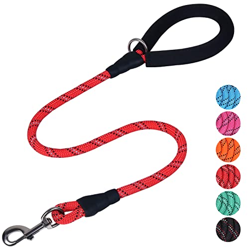 VIVAGLORY Guinzaglio Resistente per Cane con Manico Morbido Imbottito in Neoprene e Fili Riflettenti, Guinzaglio Corto da 90CM per Addestramento e Passeggio di Cani Medi e Grandi, Rosso