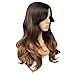 WIGER Synthetic Wigs With Bangs 3 Tones Ombre Wig Brown to Blonde Long Natural Wavy Heat Resistant Wig High Density Hair Full Wigs for Women Girls 24 Inches