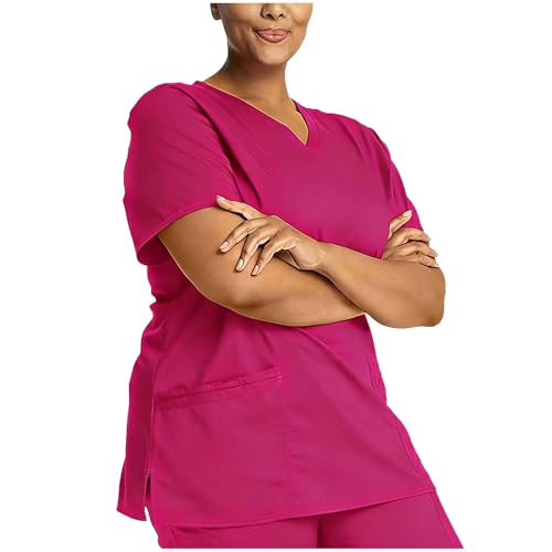 Image of 2026 Scrub Set for Women, Modern Classic V-Neck Scrubs Top with Straight Leg Pant Multi Pockets Housekeeping Uniform