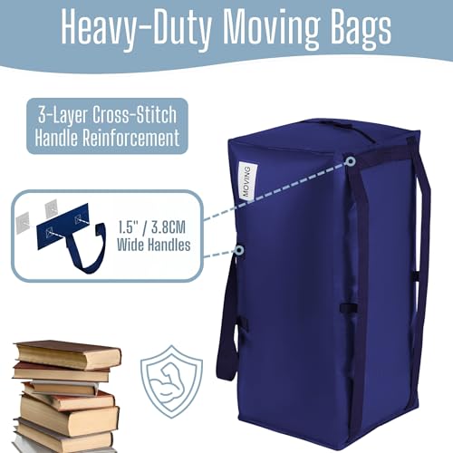VENO 6 Pack Moving Bags Heavy-Duty Extra Large W/Backpack Straps, Moving House Essentials, Strong Handles & Zips, Clothes Storage, Packing, Laundry Bags, Reusable and Sustainable (Blue, 6 Pack)
