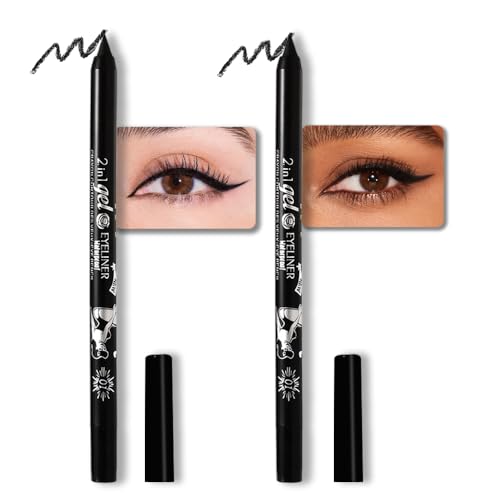 evpct 2Pcs Black Color Gel Glitter Eyeliner Pencils Set for Women Waterline Waterproof Smudge Proof lapiz de ojos delineador de ojos contra el agua Eye Liner Makeup,01# Black
