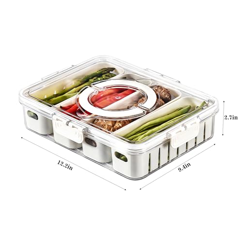 Eanpet Divided Veggie Tray With Lid And Handle 4 Compartment Serving Tray Portable Travel Snack Storage Containers Stackable Snackle Box Charcuterie Container For Fruit,Vegetable,Salad thumb #1