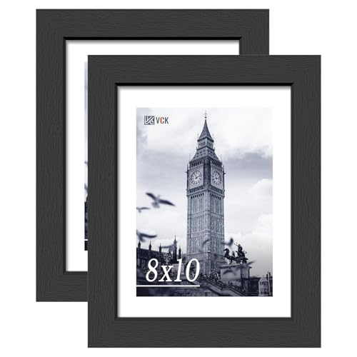 Image of VCK 8x10 Picture Frames - Black, Wide Border Solid Wood Frame, Display Photo in Horizontal and Vertical, for Home, Office, Gallery, Woodgrain Series, Wall Hanging, 2 Pack