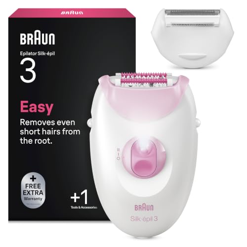 Braun Silk-Épil 3 Epilatore Elettrico Donna, Accessori, 3-032 Bianco/Rosa