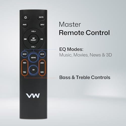 VW Sonic Bar | 120W Soundbar | 2.1 Channel Home Theatre | 5.25" Wired Subwoofer | Multiple Connectivity & Sleek Design (Black) - Image 5