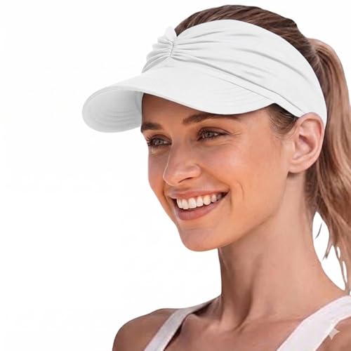 Visor Hats for Women UPF 50+: Sun Visors with Wide Brim - Sun Protection Hat Lightweight Packable Summer UV Visor (White)