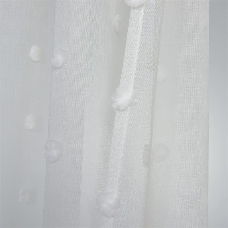 GYROHOME White Sheer Curtains, 2 Panels Sets for Living Room Bedroom, White Tufted Ball Pattern Semi Sheer Farmhouse Boho Drapes Rod Pocket-66x72inch