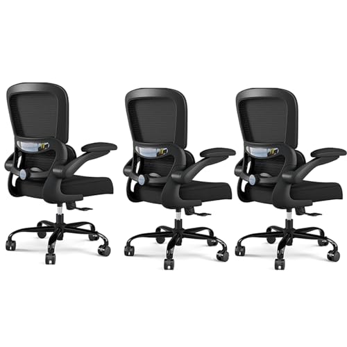 Image of TRALT Office Chair - Ergonomic Desk Chair with Adjustable Lumbar Support, Mesh Computer Chair, Executive Chairs for Home Office Comfortable Lumbar Support Black Pack of 3