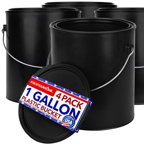 All-Plastic Paint Can (4 Pack) Gallon Container with Metal Handle and...